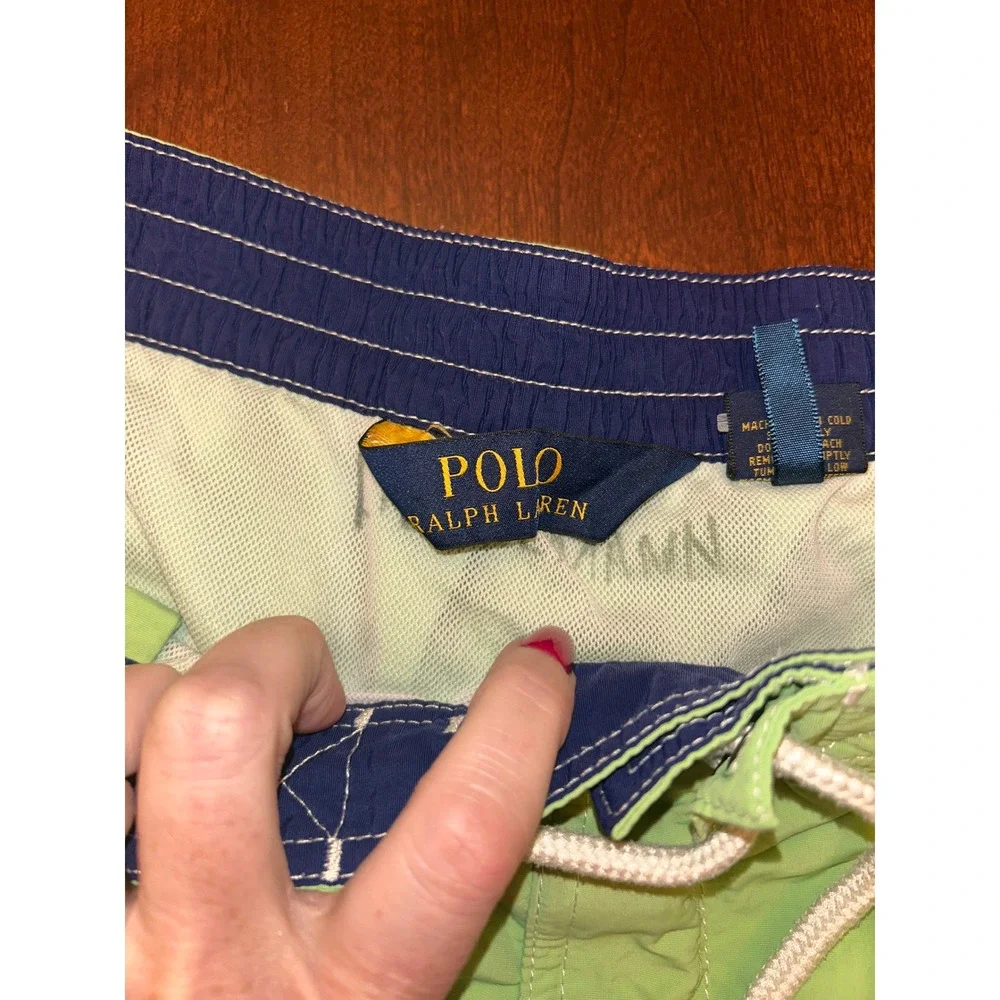 Polo Ralph Lauren‎ Mens Lime Green Cargo Swim Trunks Shorts Mesh Lined Small